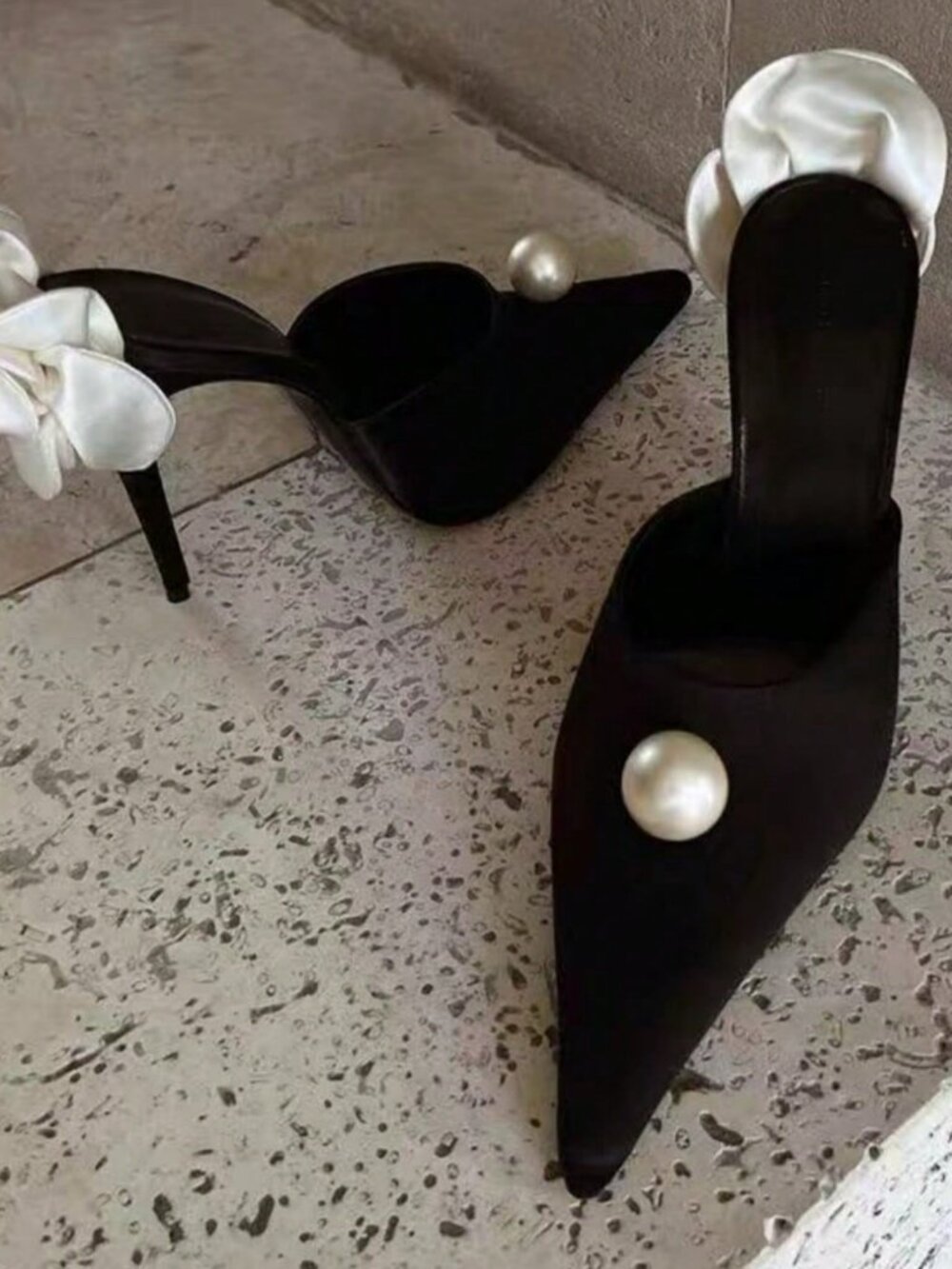 Black Business Casual Women's Polka Dot Pointed Toe Slingback Pumps Thin Heel